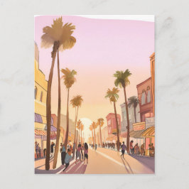 サンセットコースタルタウン | パームツリーコースタルウォーター色 ポストカード