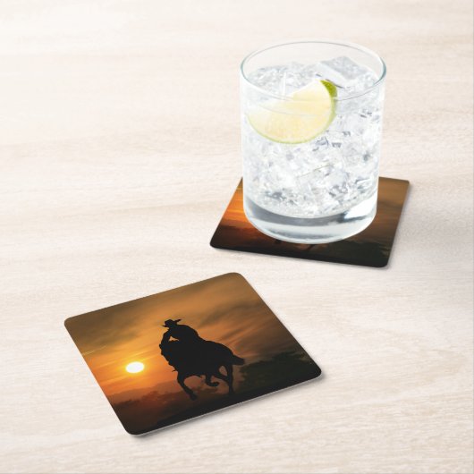サンセットコースターのカウボーイと馬 スクエアペーパーコースター (インサイチュ)