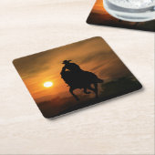 サンセットコースターのカウボーイと馬 スクエアペーパーコースター (アングル)