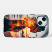 サンセットコーストの電話ケースと女神シルエット iPhone 15ケース (裏面横)