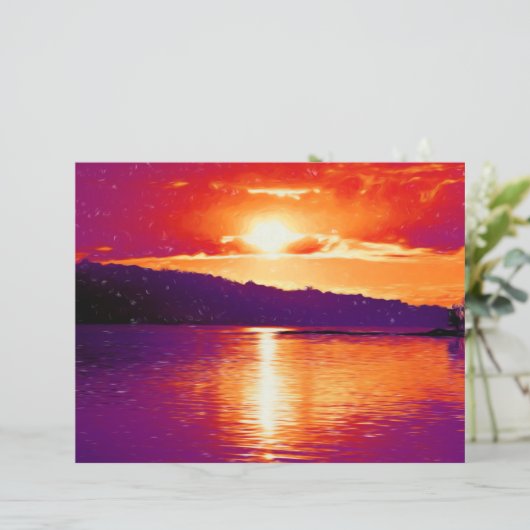 サンセットコーストビーチオレンジパープルアートウォーターカラー (スタンド正面)