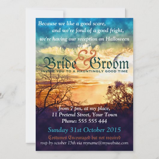 サンセットゴシック様式ムードウェディングレセプション招待状 招待状 (裏面)