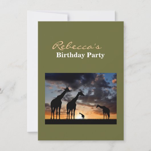 サンセットサファリ野生動物キリンシルエット 招待状 (正面)