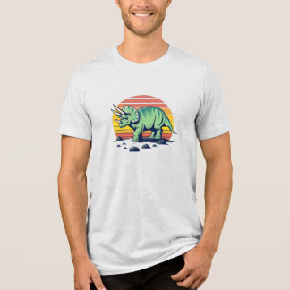 サンセットサファリ: レトロトリケラトプスTシャツ トライブレンドTシャツ