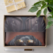 サンセットサム、レザージャケットのバイクもしくは自転車に乗る人ブラックラボ 薄葉紙 (ギフト)