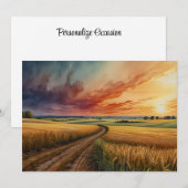 サンセットサンカラフルライズグレーンフィールドウォーターカラーアート シーズンカード (正面/裏面)