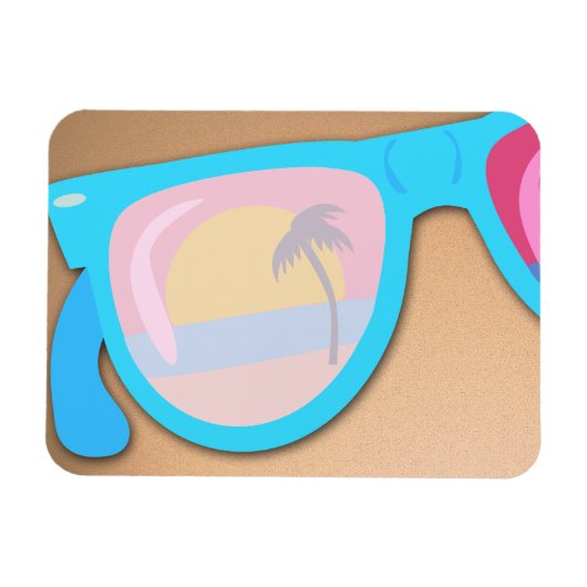 サンセットサングラスクールおもしろいレトロイラストレーション マグネット (横)