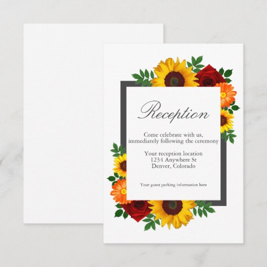 サンセットサンフラワーバラフローラウェディングレセプション エンクロージャーカード (正面/裏面)