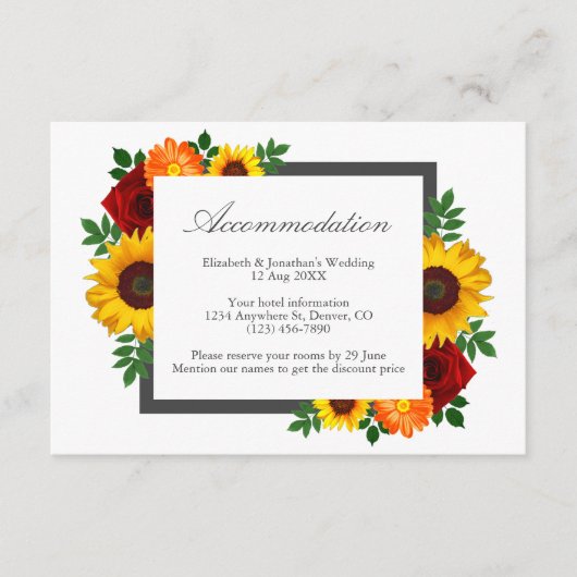 サンセットサンフラワーバラ結婚フローラズアコモデーション エンクロージャーカード (正面)