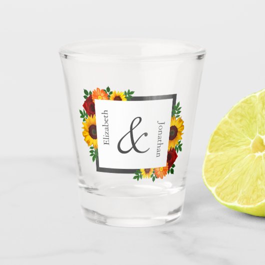 サンセットサンフラワーバラ結婚フローラ ショットグラス (正面)