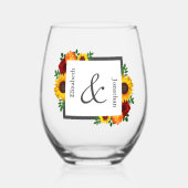 サンセットサンフラワーバラ結婚フローラ ステムなしワイングラス (正面)