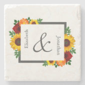 サンセットサンフラワーバラ結婚フローラ ストーンコースター (正面)