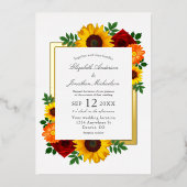 サンセットサンフラワーバラ結婚フローラ 箔招待状 (正面)