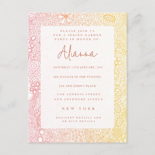 サンセットサンライズガーデンシーンアーティストコーラルピーチ ポストカード (正面)