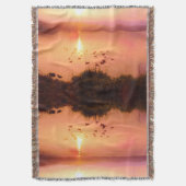 サンセットサンライズレイクビーチコースタルピーチオレンジ スローブランケット (正面縦)