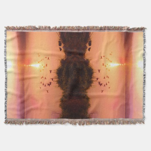 サンセットサンライズレイクビーチコースタルピーチオレンジ スローブランケット (正面)