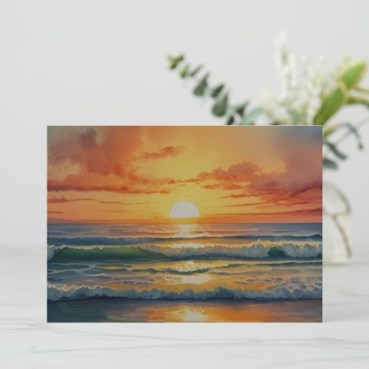 サンセットサンライズ海カラフルビーチウォーターカラーアート シーズンカード (スタンド正面)