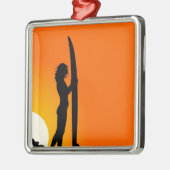 サンセットサーファーガール（サーフボード付） メタルオーナメント (左)