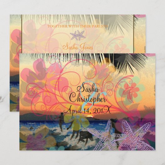 サンセットサーファー/ハワイ/手作り招待状 招待状 (正面/裏面)