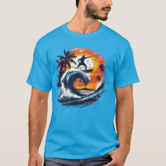 サンセットサーフウェーブグラフィックTシャツ Tシャツ