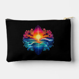 サンセットサーフボードカールファスナー付きパウチ アクセサリーポーチ