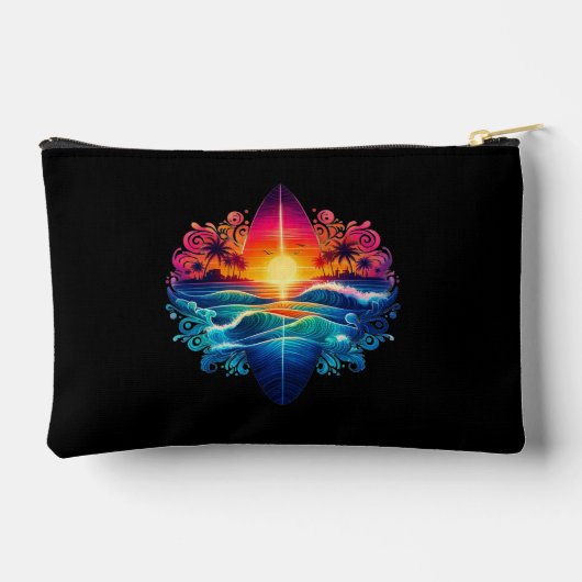 サンセットサーフボードカールファスナー付きパウチ アクセサリーポーチ (裏面)