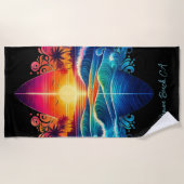 サンセットサーフボードカール –  ビーチタオル (正面)