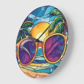 サンセットシェード&トロピカルタイズビーチ ラージ壁時計 (傾斜)