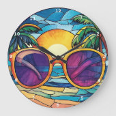サンセットシェード&トロピカルタイズビーチ ラージ壁時計 (正面)