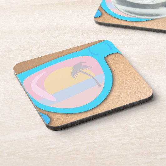 サンセットショアサングラス素晴らしレトロイラストレーション コースター (左側)
