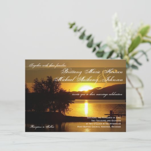 サンセットシルエットツリーレイク結婚式招待状 招待状 (スタンド正面)