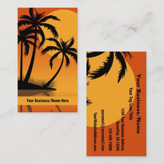 サンセットシルエットパームツリーズトロピカルビーチ 名刺 (正面/裏面)