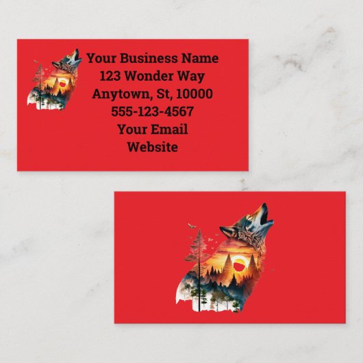 サンセットシルエット素晴らしハウリングウルフ 名刺 (正面/裏面)