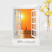 サンセットシルボート付き開いた白い窓悔やみや弔慰 カード (黄色い花)