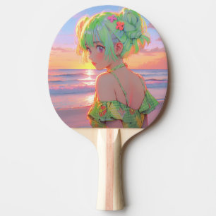 サンセットシーサイドアニメガールとミントヘアパン 卓球ラケット