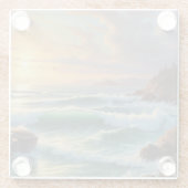 サンセットシースケー絵を描プのアートワーク ガラスコースター (裏面)