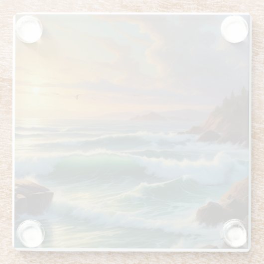 サンセットシースケー絵を描プのアートワーク ガラスコースター (裏面)