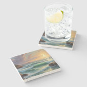 サンセットシースケー絵を描プのアートワーク ストーンコースター (横)