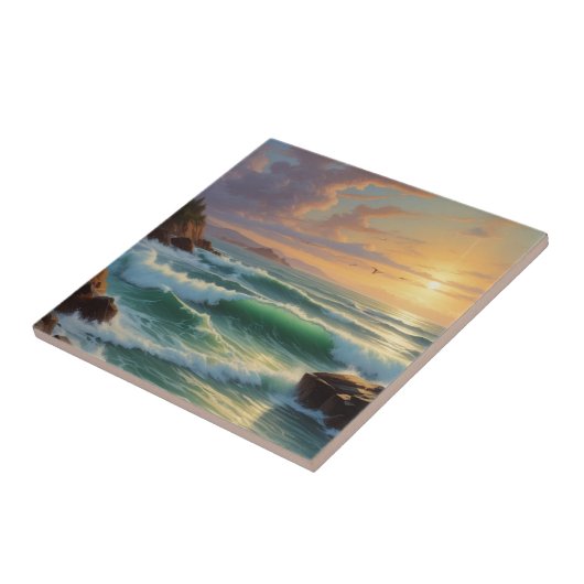 サンセットシースケー絵を描プのアートワーク タイル (側面)