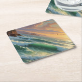 サンセットシースケー絵を描プのアートワーク ペーパーコースター (アングル)