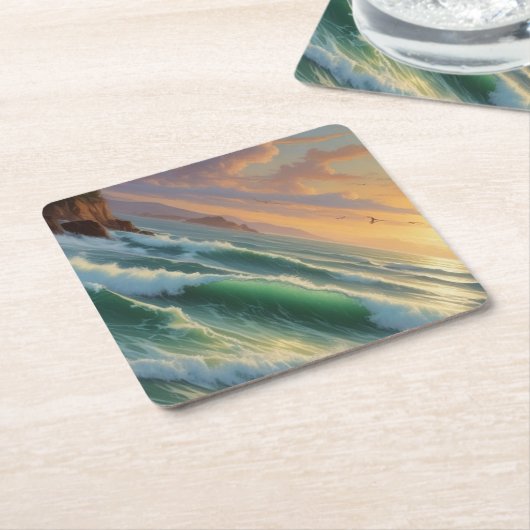 サンセットシースケー絵を描プのアートワーク ペーパーコースター (アングル)