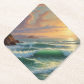 サンセットシースケー絵を描プのアートワーク ペーパーコースター (正面)