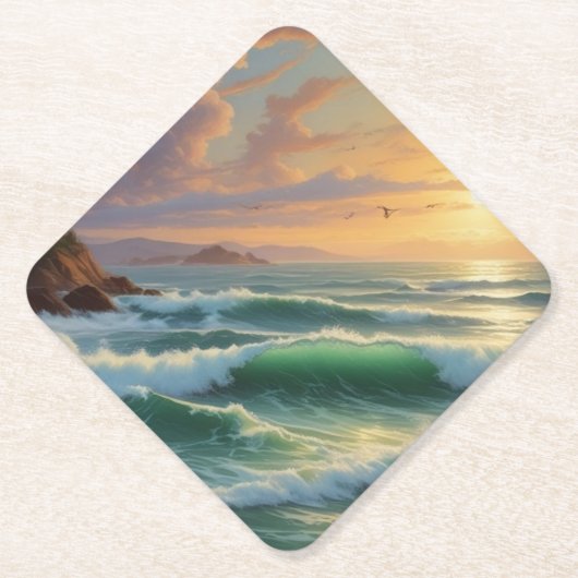 サンセットシースケー絵を描プのアートワーク ペーパーコースター (正面)