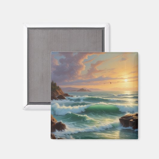 サンセットシースケー絵を描プのアートワーク マグネット (正面/裏面)