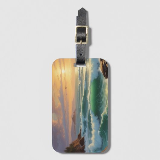 サンセットシースケー絵を描プのアートワーク ラゲッジタグ (正面縦)