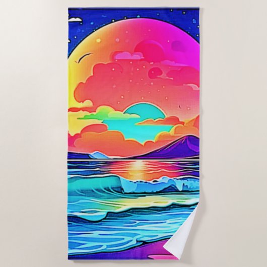 サンセットシー鮮やかスケープ ビーチタオル (正面)