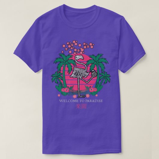 サンセットジャパンVAPORWAVE漢字スケルトンフラミンゴパー Tシャツ (デザイン正面)