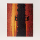 サンセットスカイに対する馬のシルエット ジグソーパズル (縦)