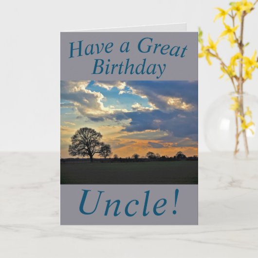 サンセットスカイアンドツリー誕生日カードフォーアンクル カード (黄色い花)