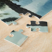 サンセットスカイウォーター色の熱帯性ヤシの木4本 ジグソーパズル (側面)